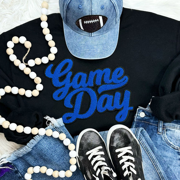 Game Day- ROYAL chenille patch  Crewneck