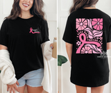 Pink ribbon boho floral tee