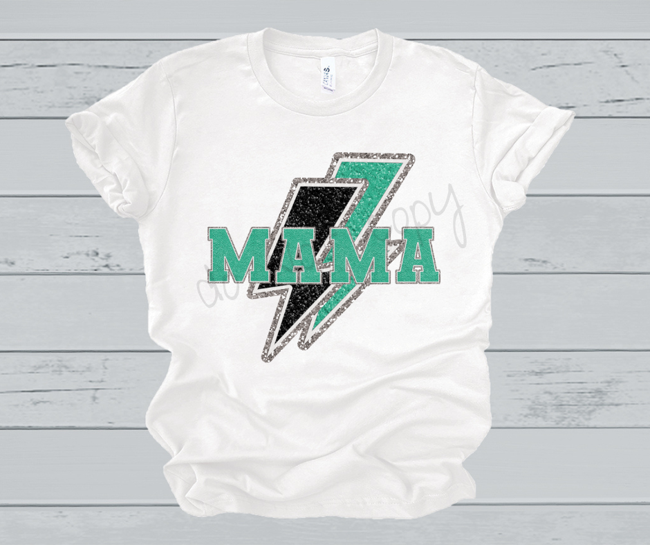 Mama Teal glitter bolt